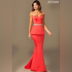 Jovani Red Silver Peplum evening Gown | size 4